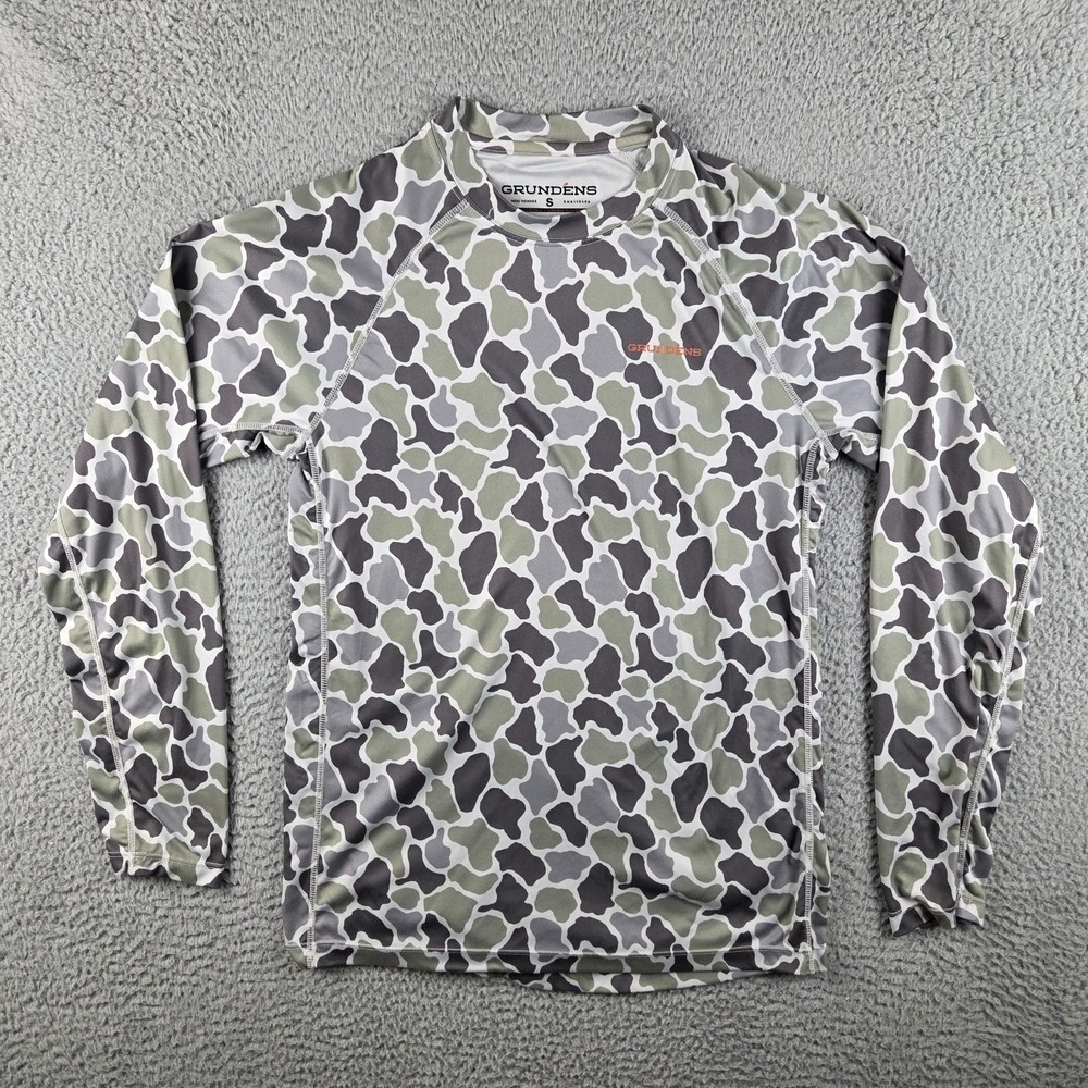 Grundens Solstrale Performance Fishing Shirt Mens Small Green Gray Long Sleeve